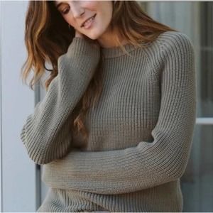 Jenni Kayne 100% Cotton Fisherman Sweater in Eucalyptus Medium